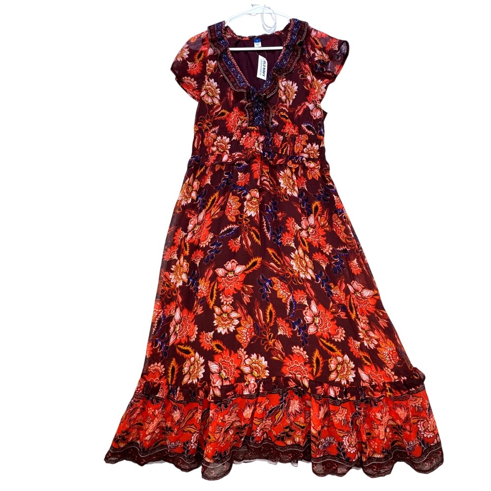 Old Navy Midi Dress Women M Floral Smocked Waist Boho Cottagecore peasant NWT